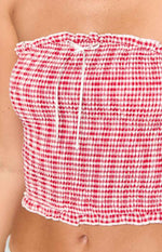 Boston Red Gingham Strapless Top Image