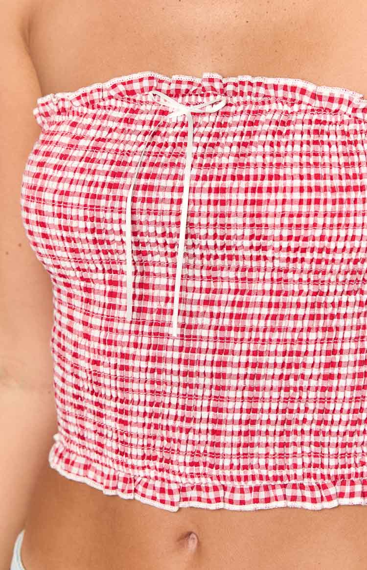 Boston Red Gingham Strapless Top Image