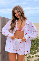Beginning Boutique Brad White Strawberry Embroidered Boxer Shorts white boxer shorts with red strawberry embroidery and elast