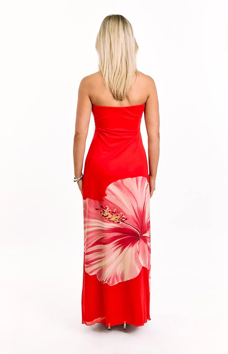 Braelyn Orange Hibiscus Print Strapless Maxi Dress - US 6 | Beginning Boutique exclusive Braelyn Orange Hibiscus Print Strapless Maxi Dress - US 6 | Beginning Boutique exclusive