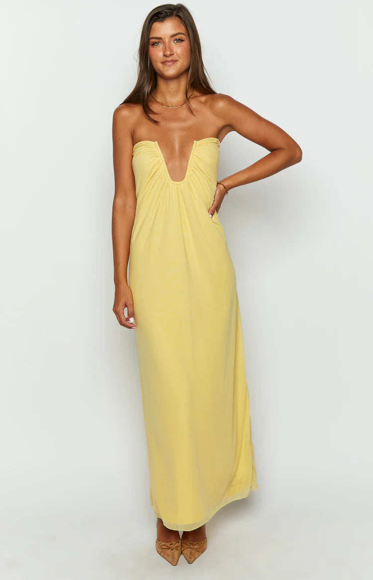 Braelyn Yellow Strapless Maxi Dress - US 6 Braelyn Yellow Strapless Maxi Dress - US 6