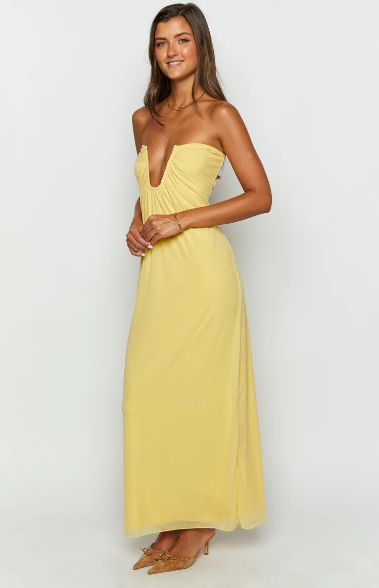braelyn yellow strapless maxi dress Braelyn Yellow Strapless Maxi Dress - US 6