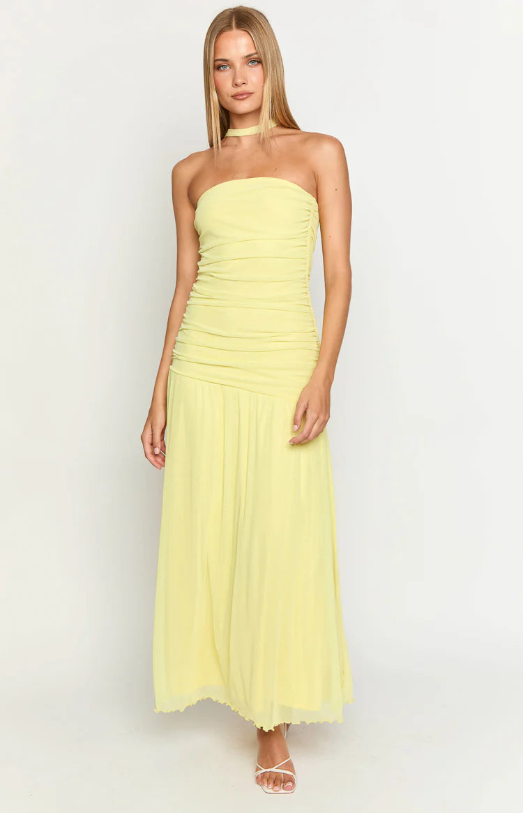 groupon maxi dress Brayan Yellow Maxi Dress - US 10