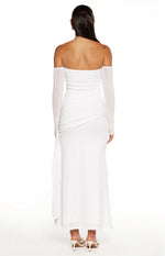 Breanna White Long Sleeve Ruched Maxi Dress