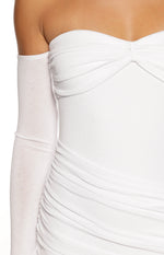 Breanna White Long Sleeve Ruched Maxi Dress