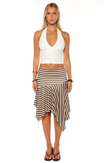 Brighton Brown Stripe Asymmetrical Midi Skirt Image