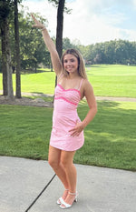 Breige Pink Flower Detail Mini Dress