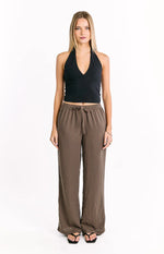 Avandi Brown Stripe Drawstring Waistband Pants
