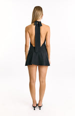 Bryan Black Polka Dot Halter Neck Mini Dress Image