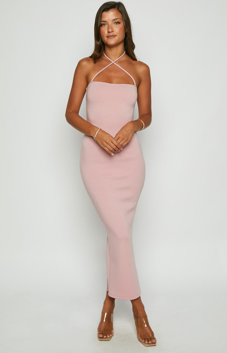 Brynlee Pink Halter Midi Dress Image