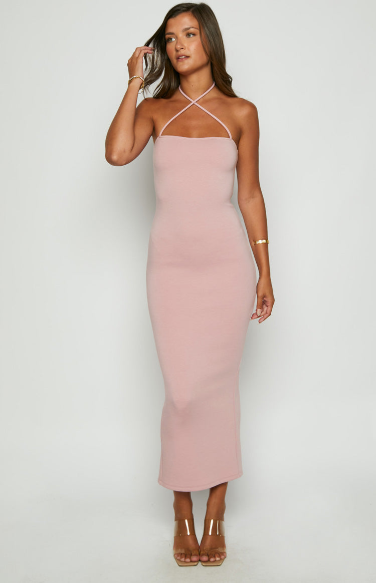 Brynlee Pink Halter Midi Dress Image