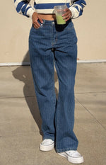 Calliope Pinstripe Mid Wash Mid Rise Slouchy Jeans Image