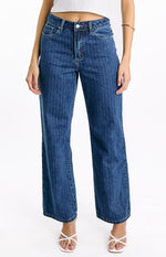 Calliope Pinstripe Mid Wash Mid Rise Slouchy Jeans Image