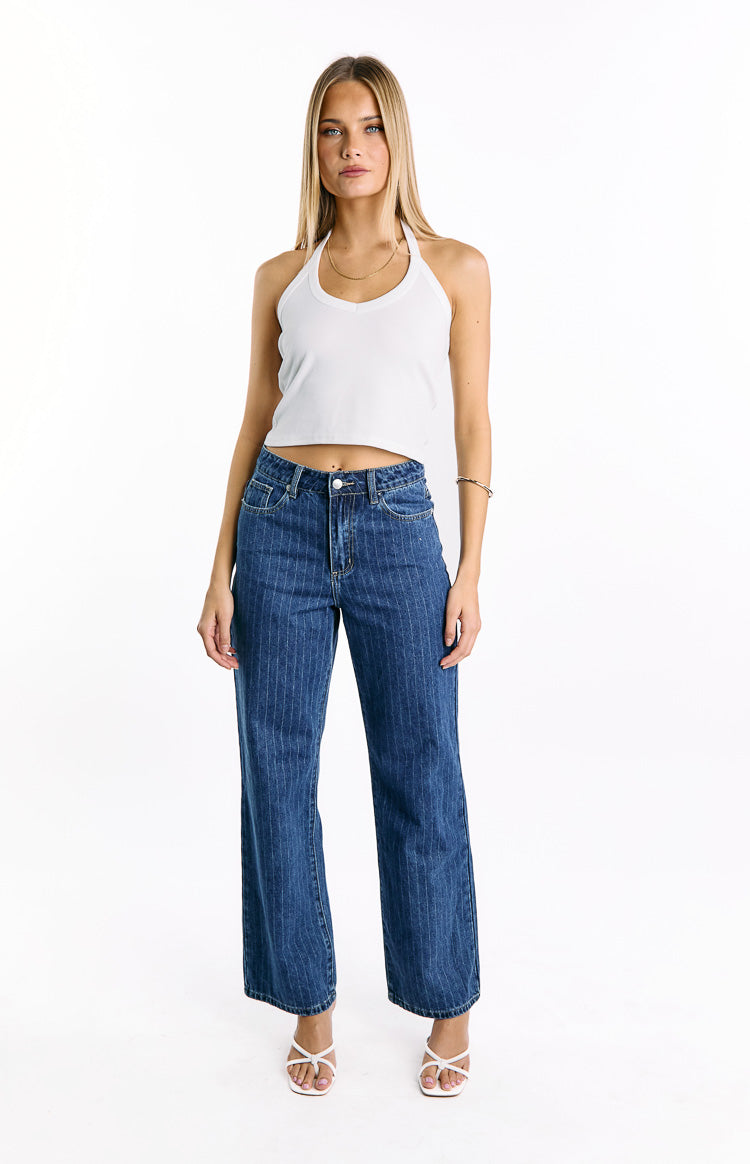 Calliope Pinstripe Mid Wash Mid Rise Slouchy Jeans Image