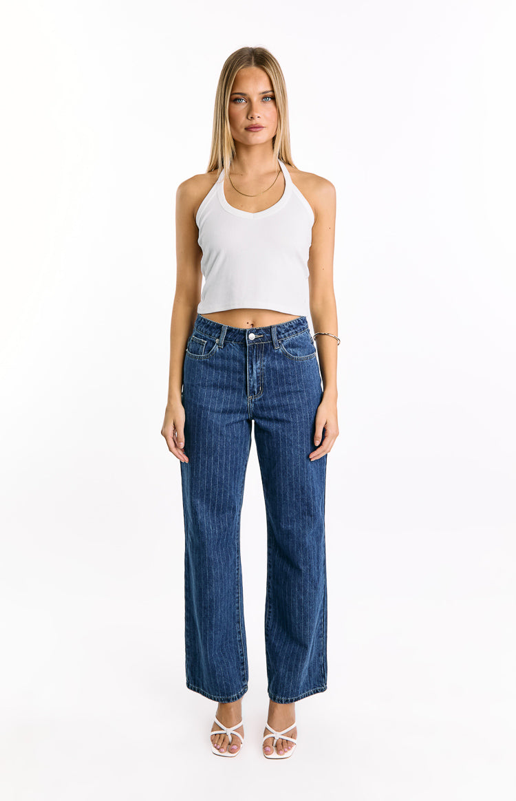 Calliope Pinstripe Mid Wash Mid Rise Slouchy Jeans Image