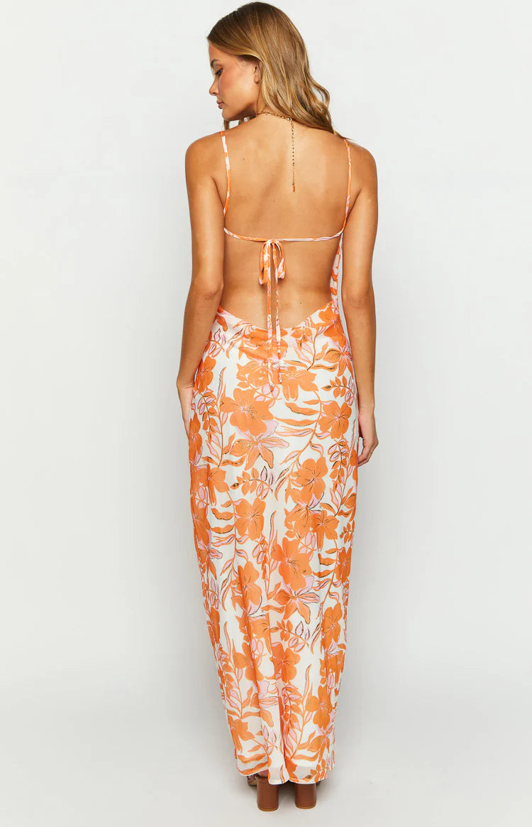 Cambri Orange Floral Chiffon Maxi Dress - US 0 Cambri Orange Floral Chiffon Maxi Dress - US 0