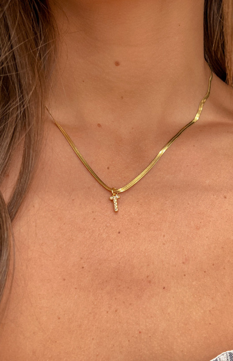 Camelia Gold Letter Snake Chain Necklace Image