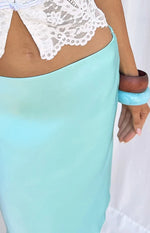 Camille Aqua Satin Midi Skirt