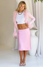 Camille Pink Satin Midi Skirt