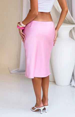 Camille Pink Satin Midi Skirt