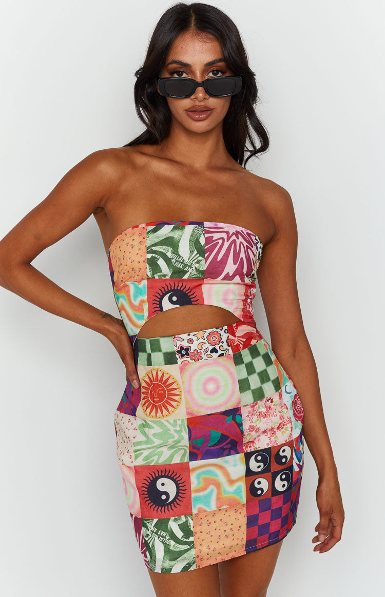 Candace Multi Print Strapless Mini Dress Image