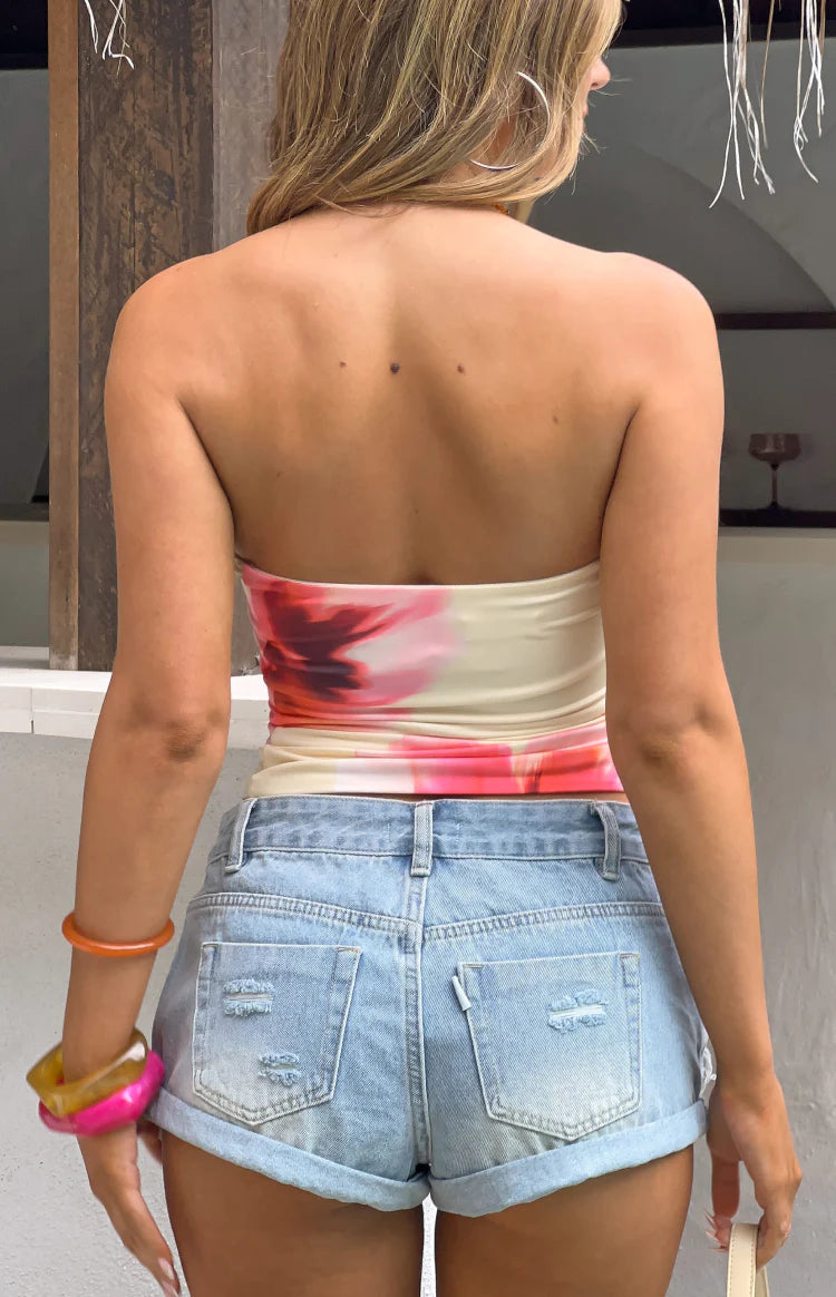 Candie Yellow and Pink Floral Print Tube Top