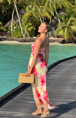 Alora Yellow and Pink Floral Print Hanky Hem Maxi Skirt Image