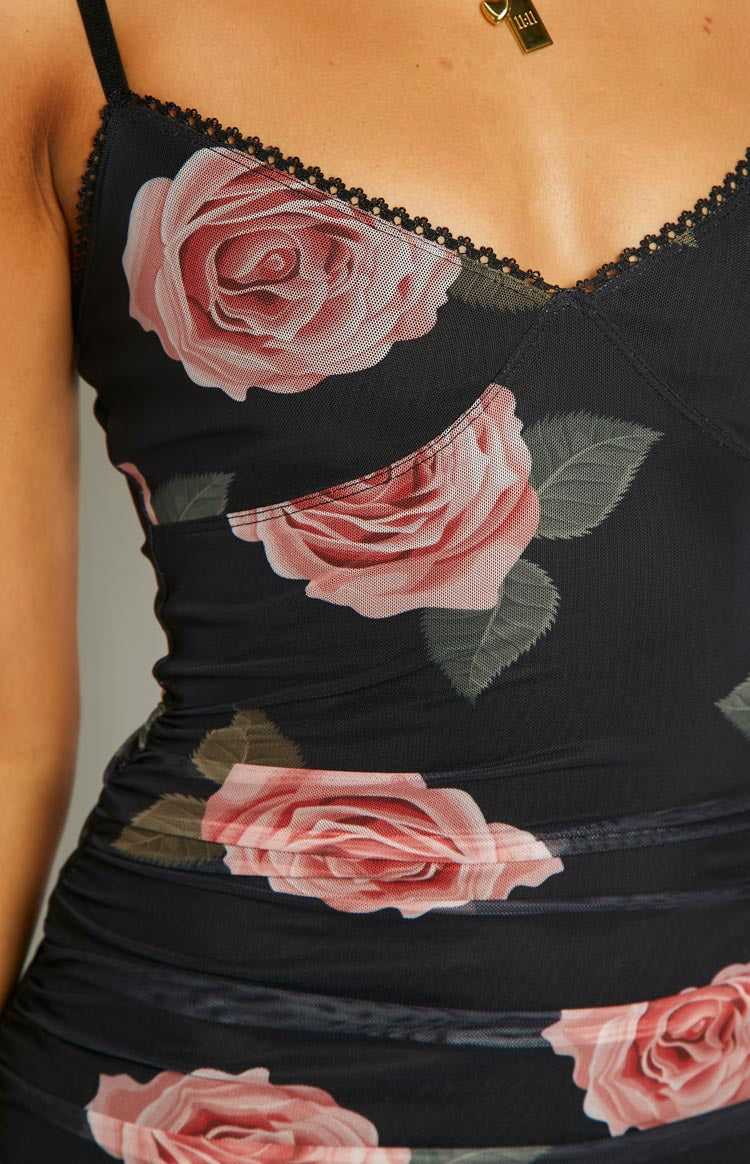 Capri Black Floral Mesh Midi Dress Image