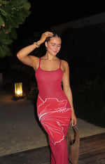 Carly Red Knit Hibiscus Print Maxi Dress Image