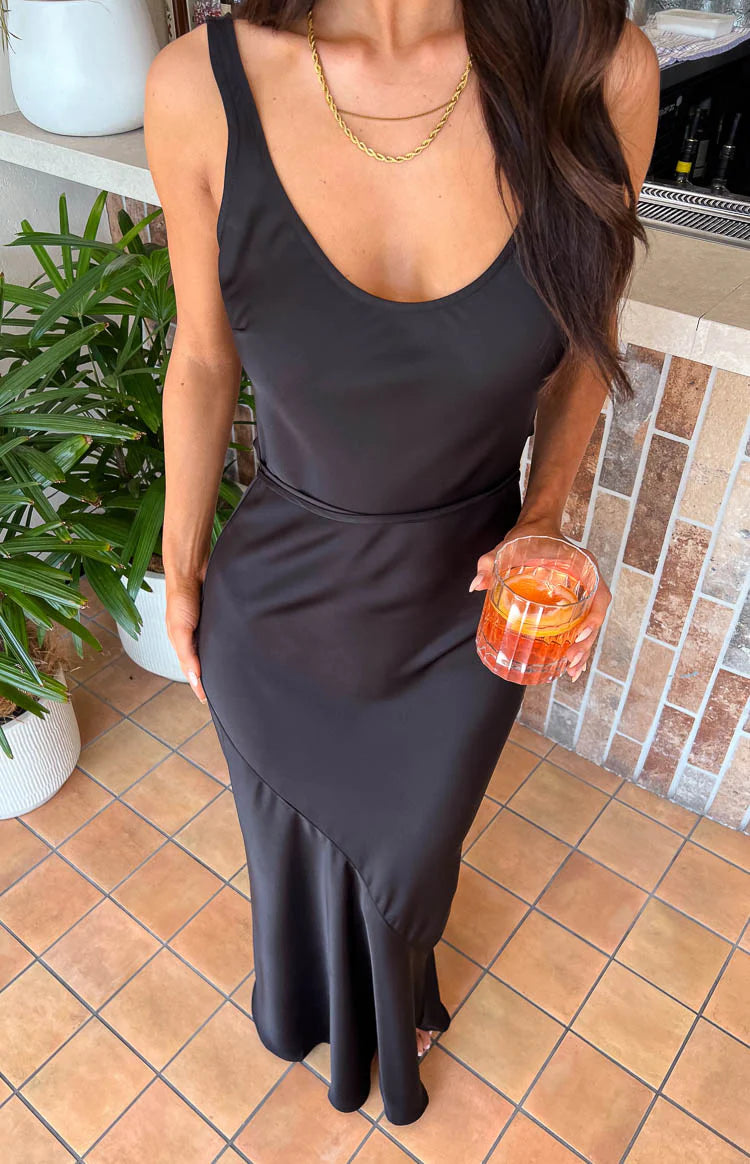 Carnation Black Satin Maxi Dress - US 4 Carnation Black Satin Maxi Dress - US 4