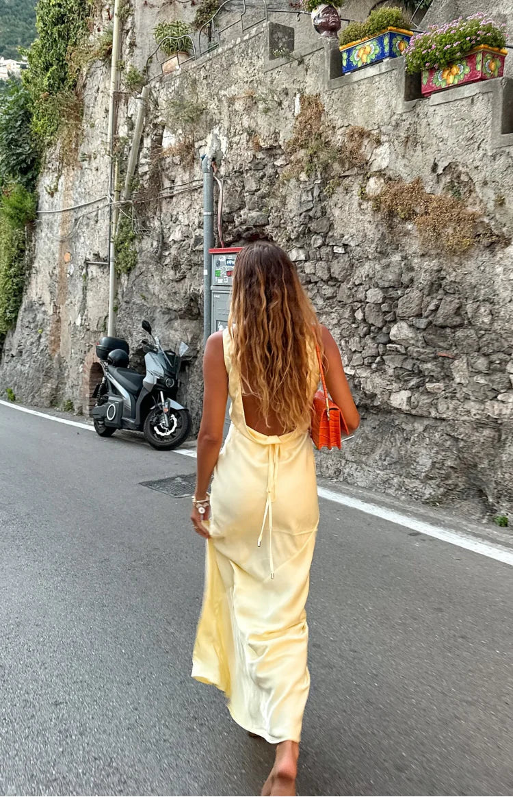 Carnation Yellow Satin Maxi Dress - US 10