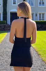 Carrie Black Cowl Neck Belt Mini Dress Image