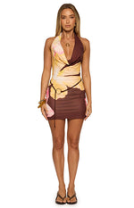 Carrie Brown Floral Cowl Neck Belt Mini Dress Image