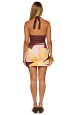 Carrie Brown Floral Cowl Neck Belt Mini Dress Image