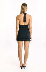 Carrie Black Cowl Neck Belt Mini Dress