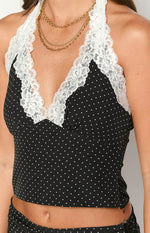 Casper Black Polka Dot Halter Neck Top Image