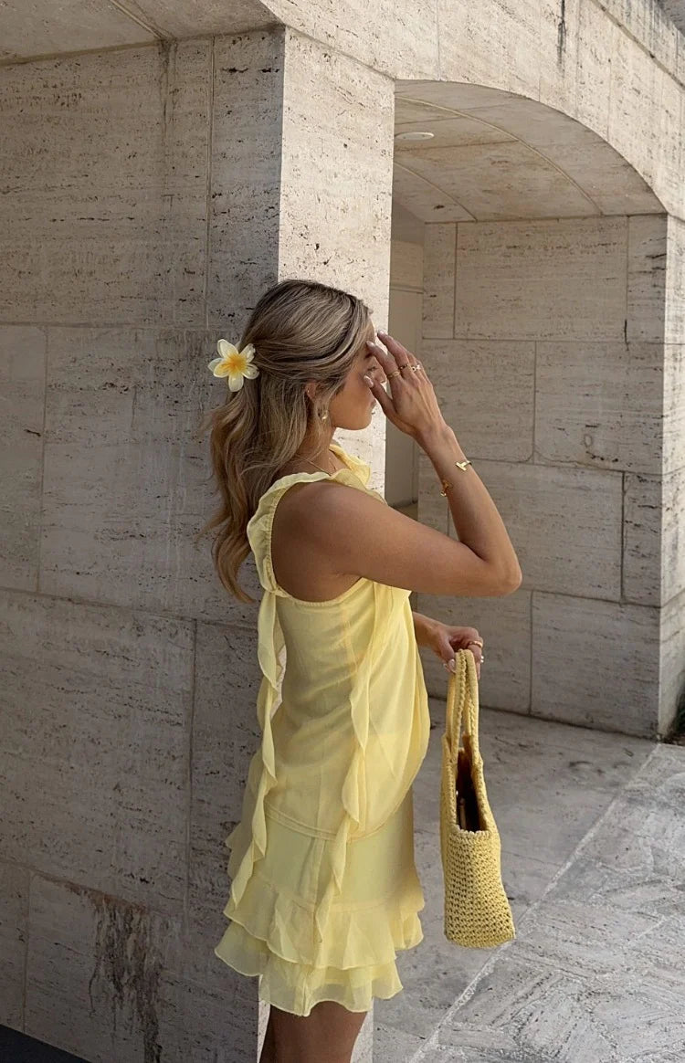 Caspian Yellow Chiffon Mini Skirt - US 16