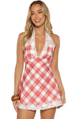 Cassidy Red Plaid Print Mini Dress Image
