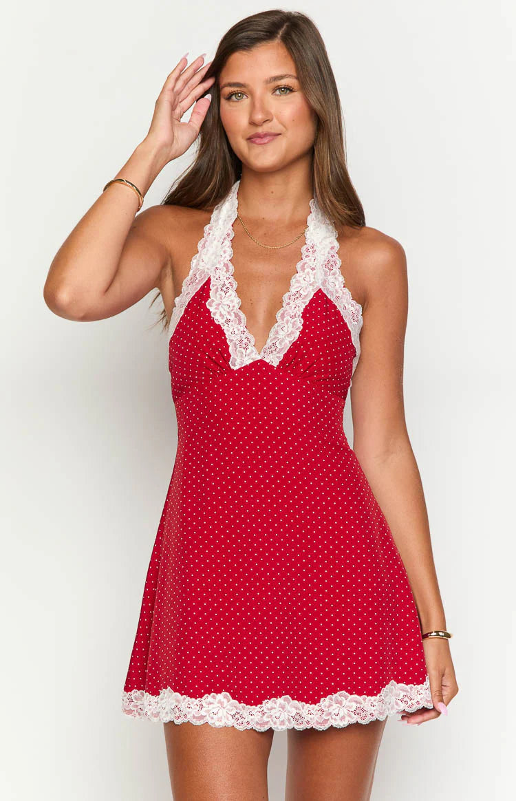 Cassidy Red Polka Dot Mini Dress - 18 | Beginning Boutique Exclusive Cassidy Red Polka Dot Mini Dress - 18 | Beginning Boutique Exclusive