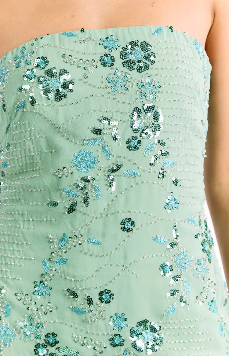 Celene Teal Sequin Strapless Mini Dress - US 2 | Beginning Boutique Exclusive Celene Teal Sequin Strapless Mini Dress - US 2 | Beginning Boutique Exclusive