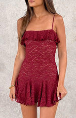 Celeste Wine Lace Party Mini Dress Image