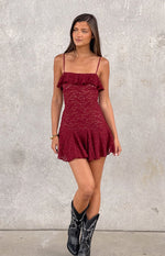 Celeste Wine Lace Party Mini Dress Image