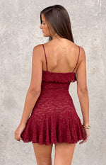 Celeste Wine Lace Party Mini Dress Image