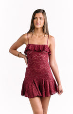 Celeste Wine Lace Party Mini Dress Image