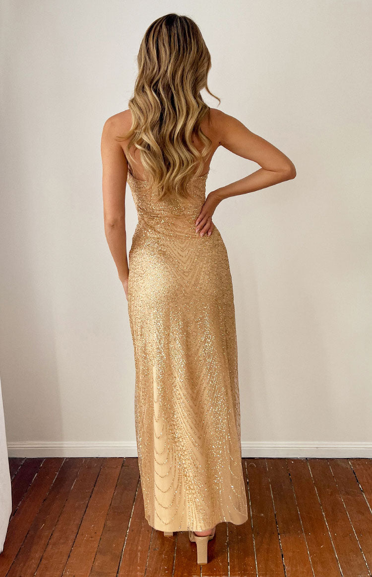 Chantel Gold Glitter Maxi Formal Dress Image