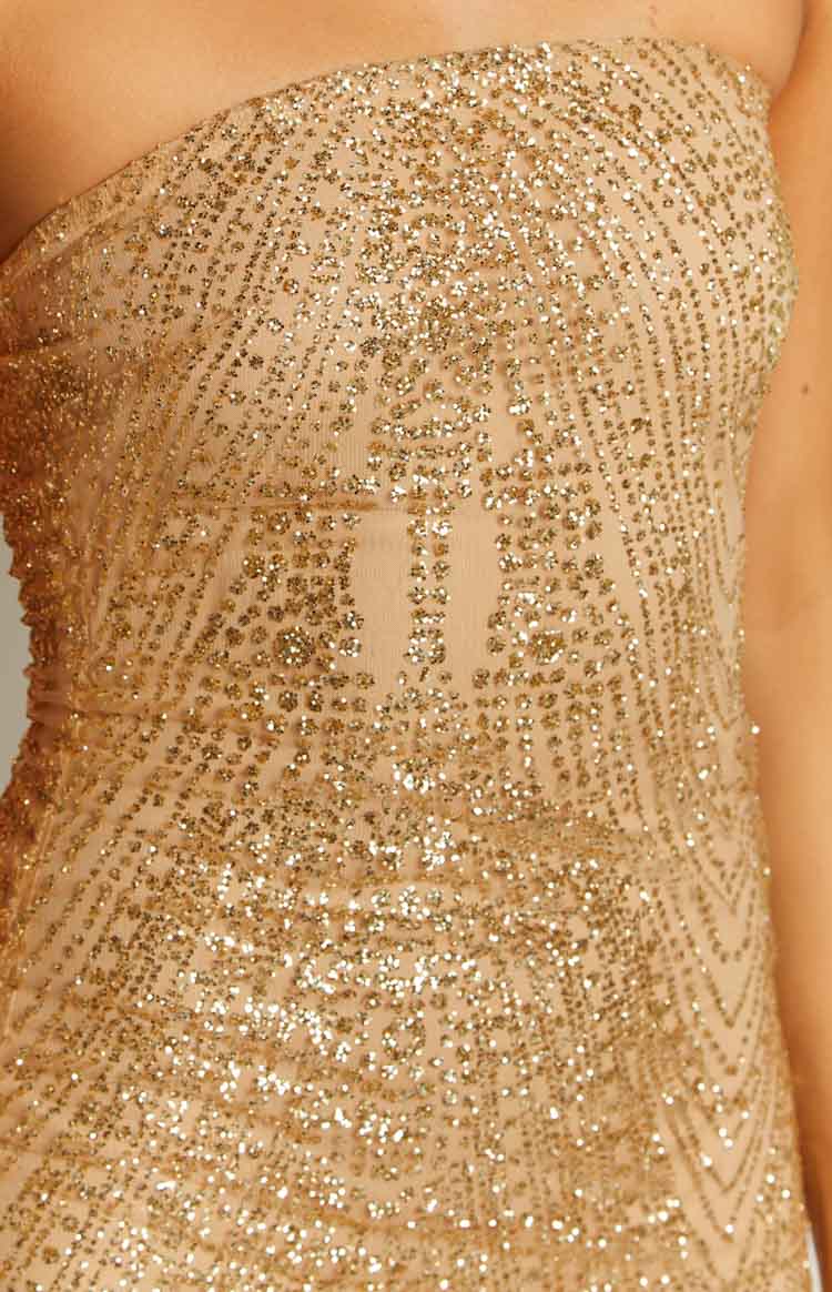 Chantel Gold Glitter Maxi Formal Dress Image