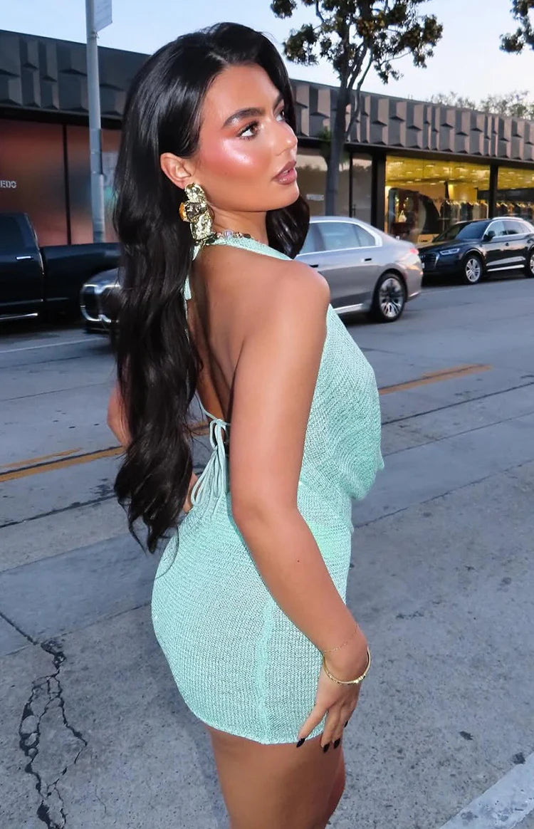 Charl Green Cowl Neck Mini Dress