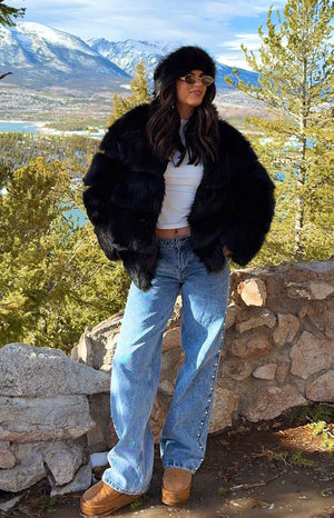 Beginning Boutique Charli Mid Wash Denim Studded Low Waist Baggy Leg Jeans with side studs