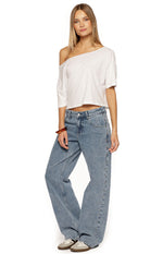 Charli Mid Wash Denim Studded Low Waist Baggy Leg Jeans Image