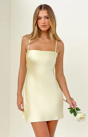 Chelsea Yellow Satin Mini Dress
